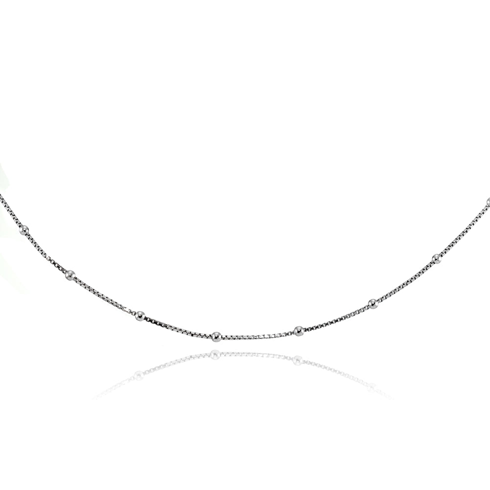 Sterling Silver Italian Box Chain with Station Beads Dainty Choker Necklace-3