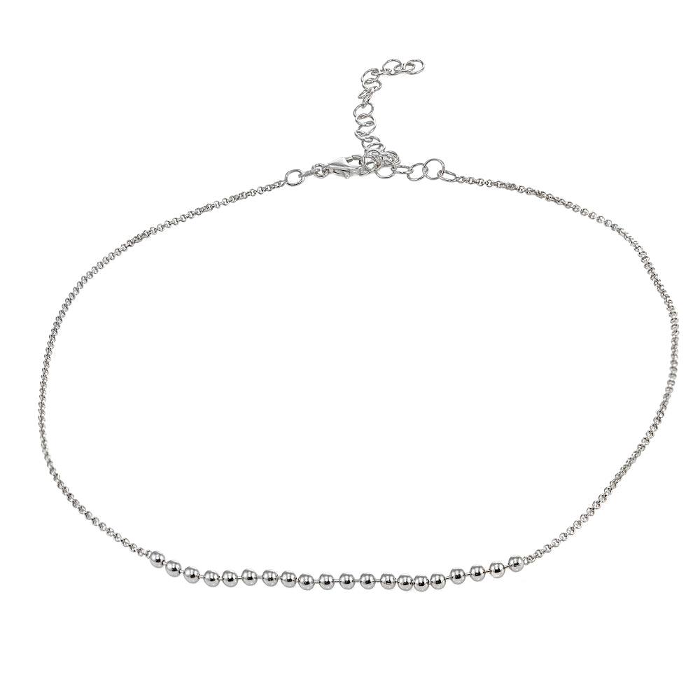 Sterling Silver Polished Beads Italian Chain Choker Necklace