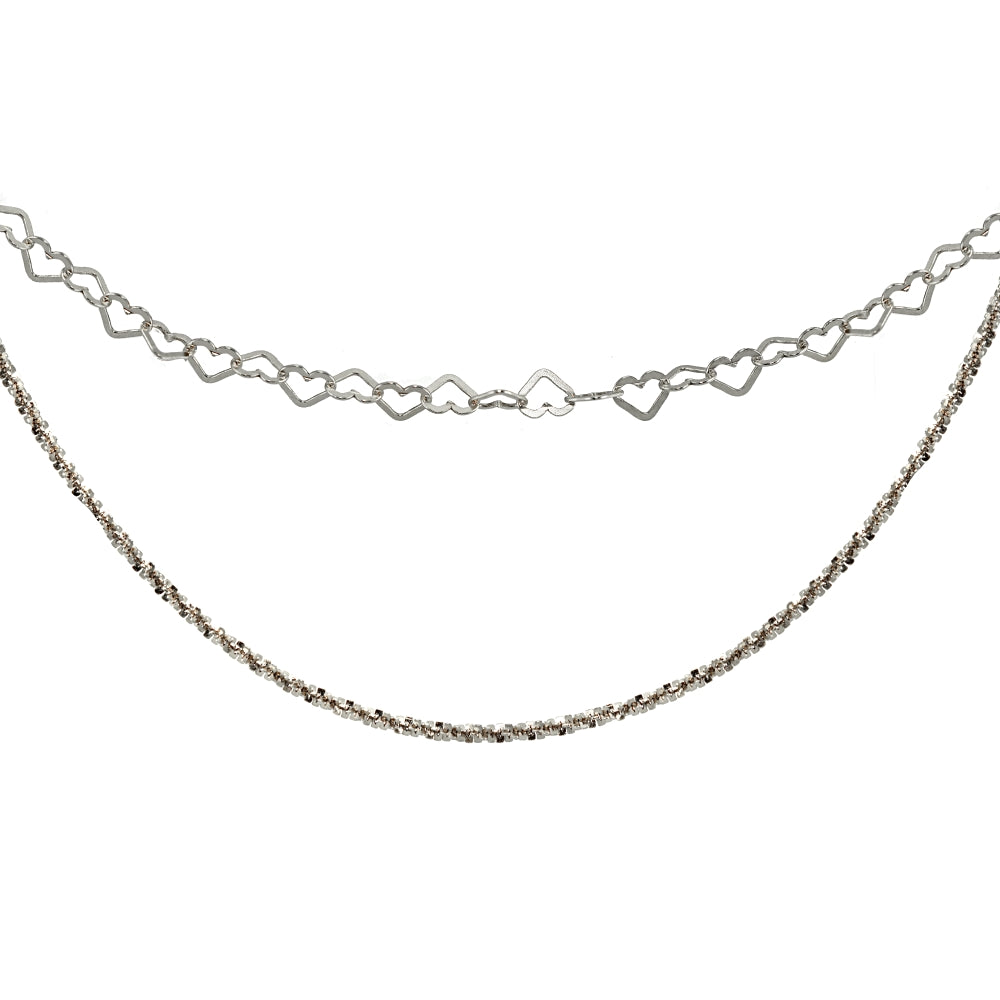 Sterling Silver Mirror Twist Rope & Open Heart Italian Chain Choker Layered Necklace-3