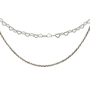Sterling Silver Mirror Twist Rope & Open Heart Italian Chain Choker Layered Necklace