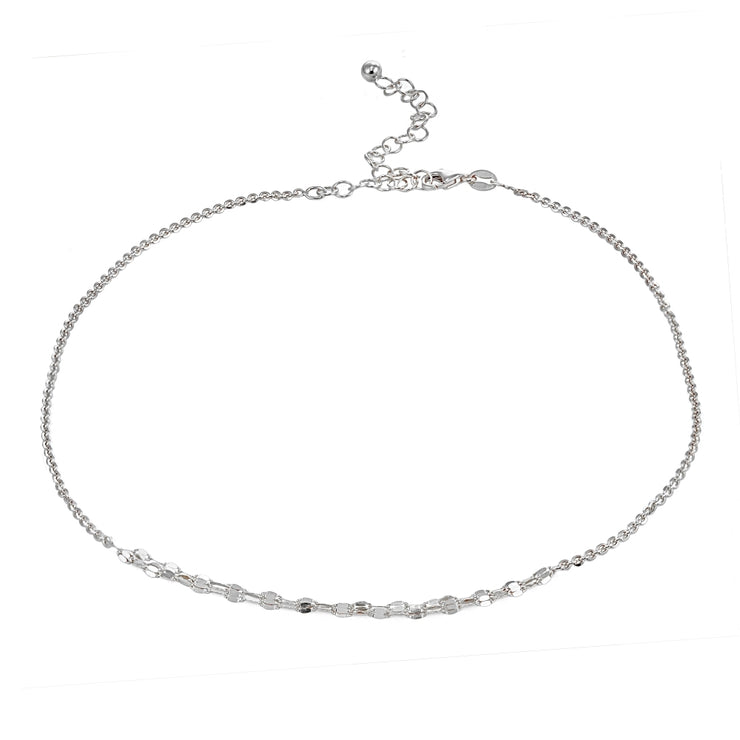 Sterling Silver Cable with Fashion Link Italian Chain Triple Layered Choker Necklace