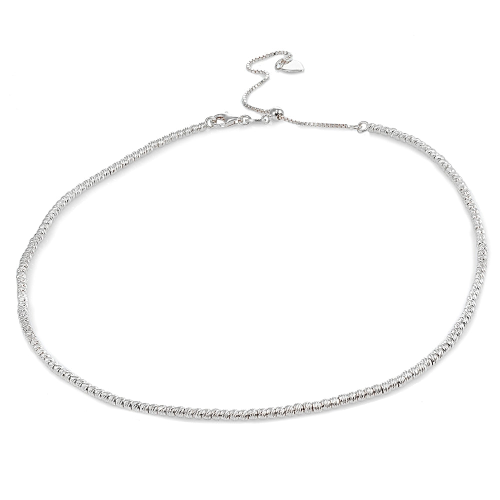 Sterling Silver Diamond-Cut Beads Adjustable Italian Chain Choker Necklace