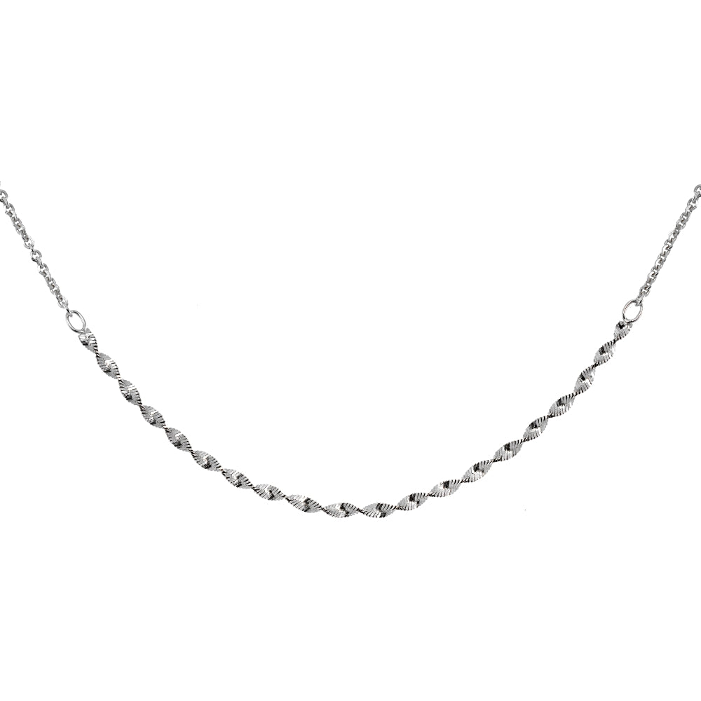 Sterling Silver Twist Herringbone Italian Chain Choker Necklace-3