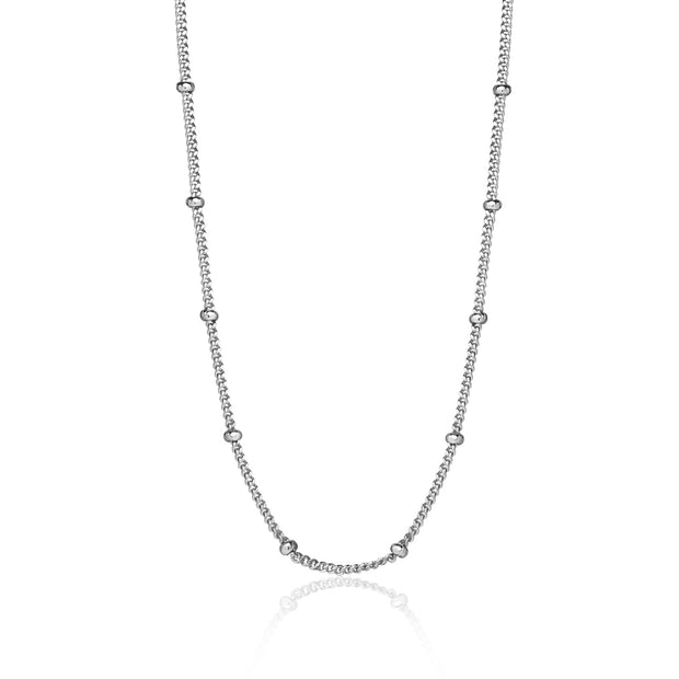 Sterling Silver 2mm Bead Station Cable Chain Necklace, 20 Inches