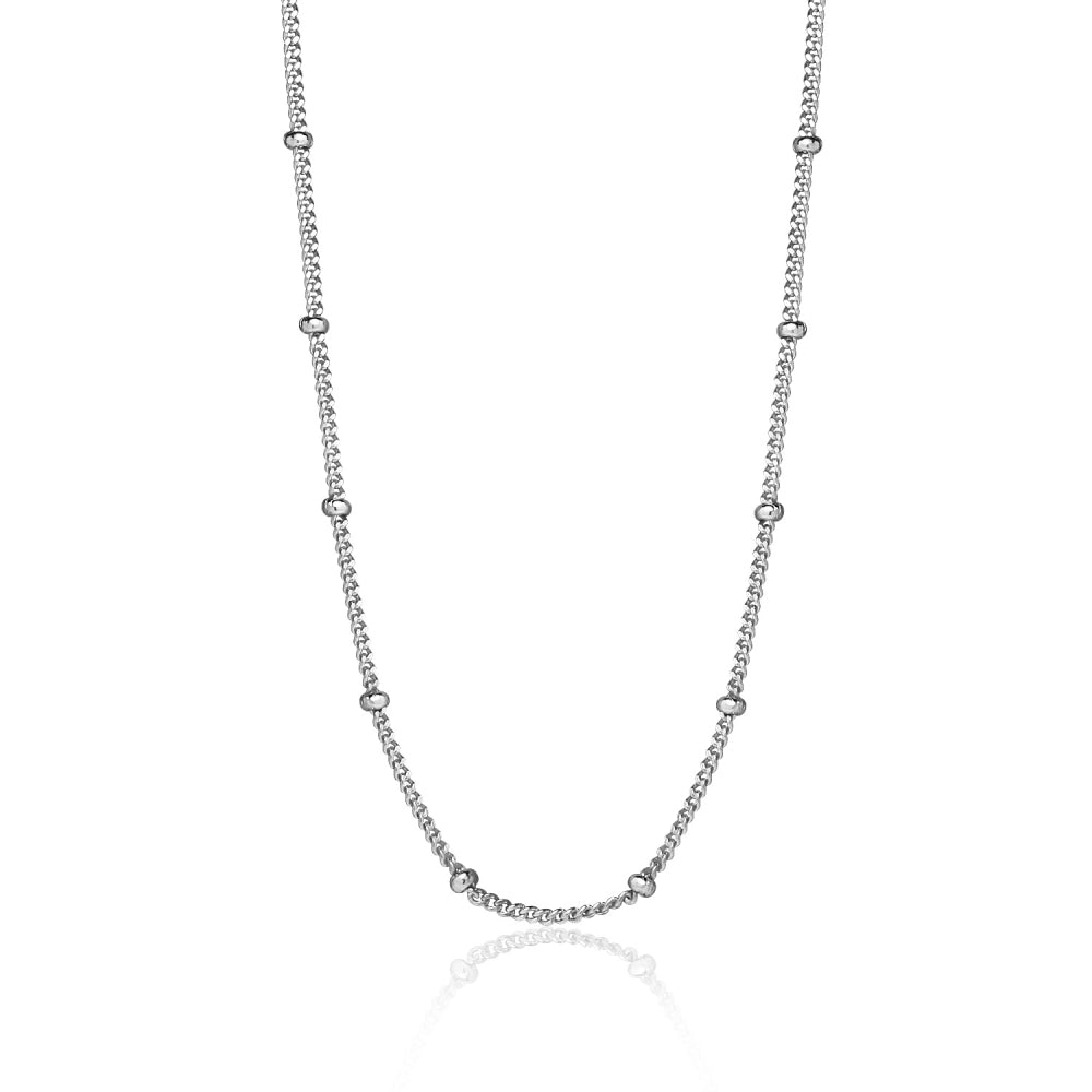Sterling Silver 2mm Bead Station Cable Chain Necklace, 24 Inches