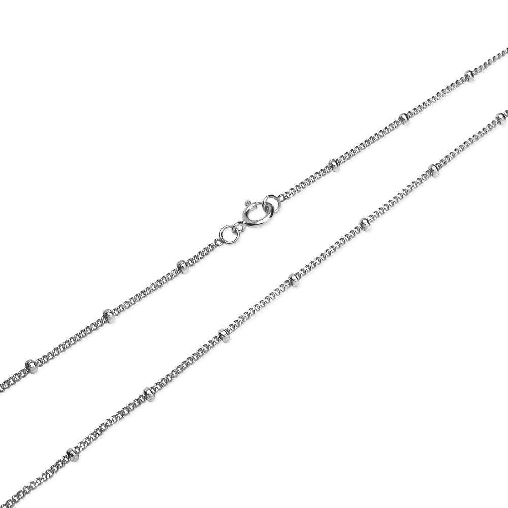 Sterling Silver 2mm Bead Station Cable Chain Necklace, 24 Inches-2