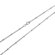 Sterling Silver 2mm Bead Station Cable Chain Necklace, 24 Inches