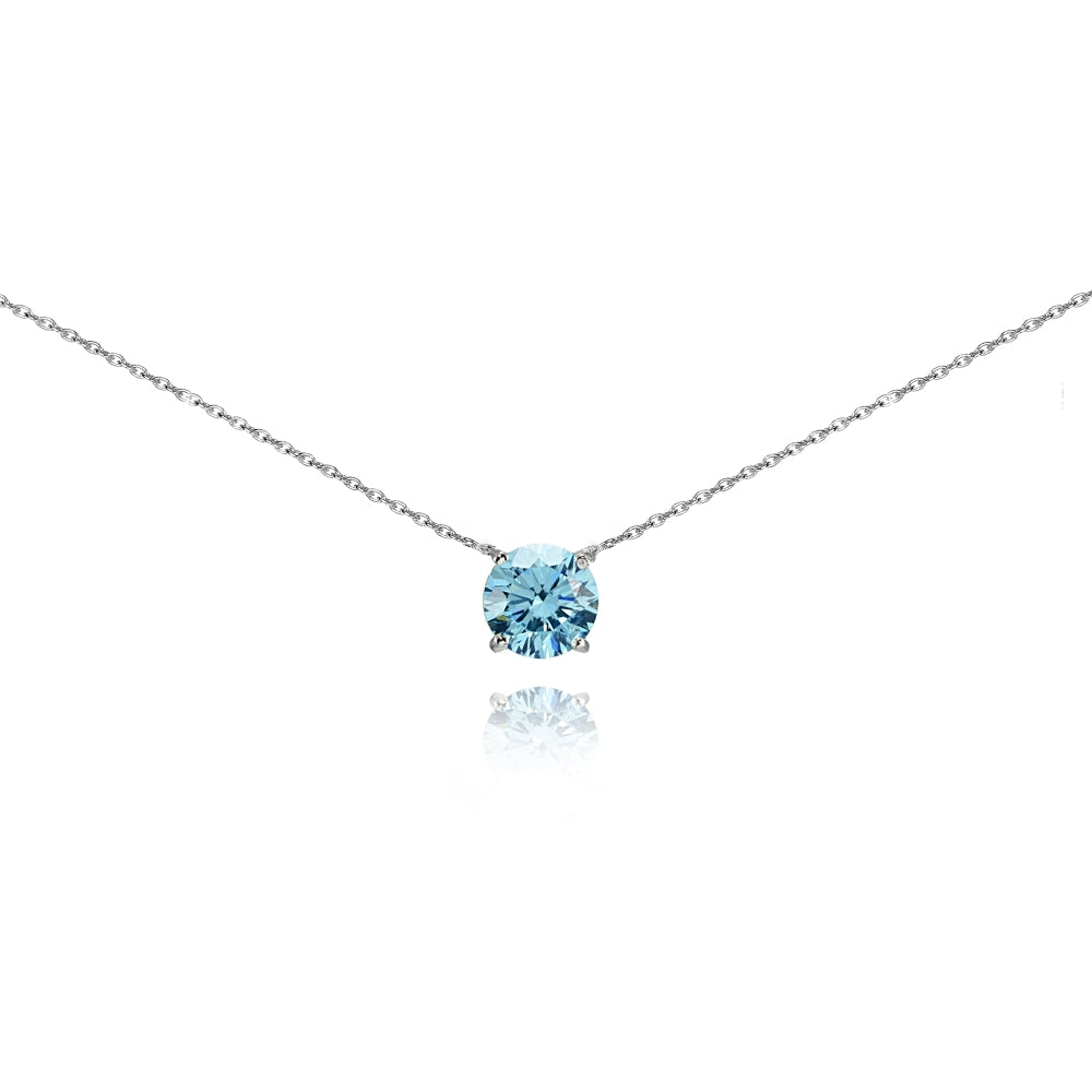Sterling Silver Light Blue Solitaire Choker Necklace set with Swarovski Crystals