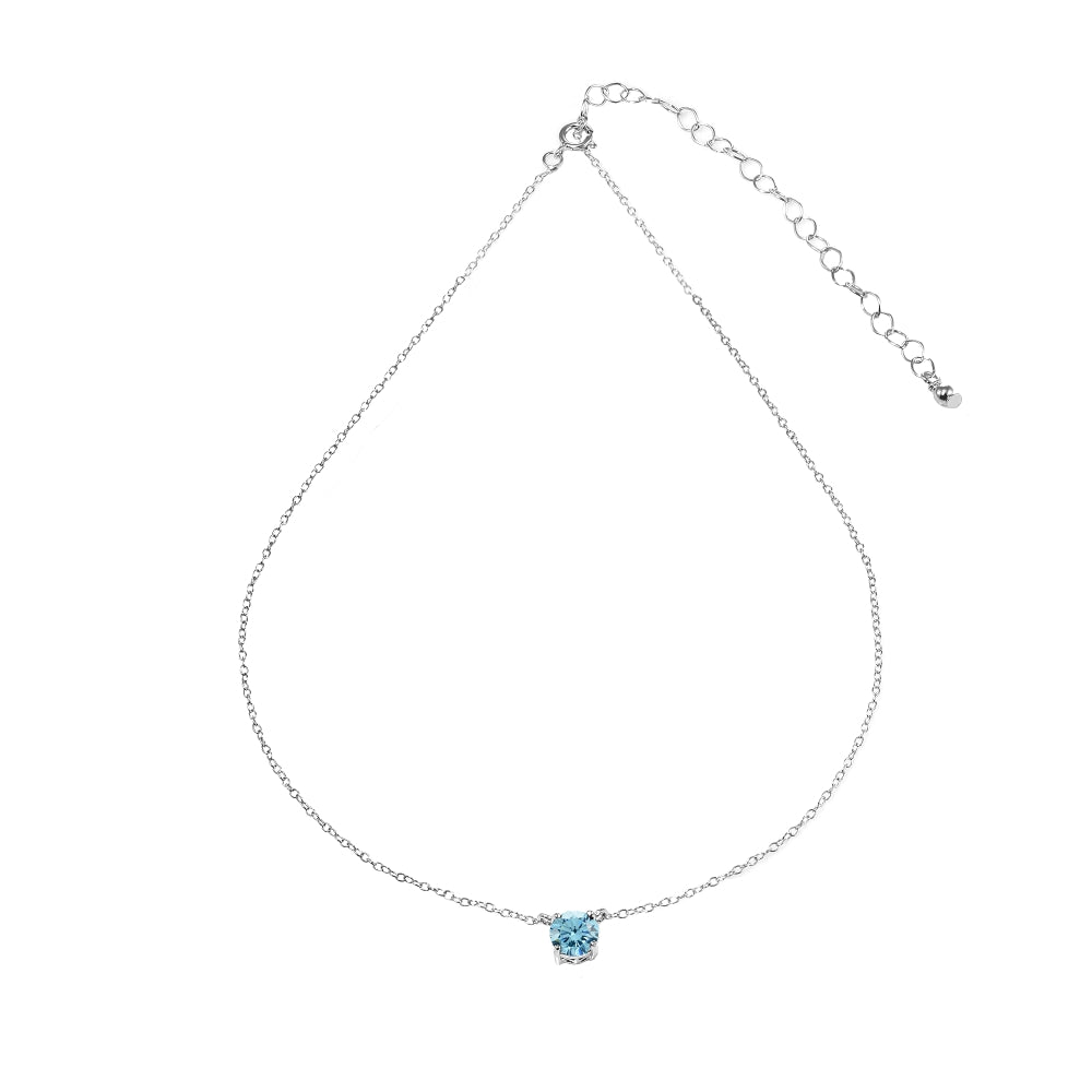 Sterling Silver Light Blue Solitaire Choker Necklace set with Swarovski Crystals-3