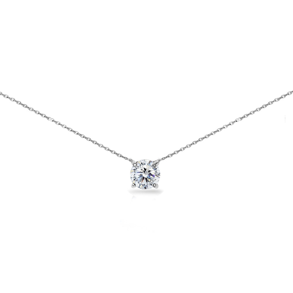 Sterling Silver Clear Solitaire Choker Necklace set with Swarovski Crystals