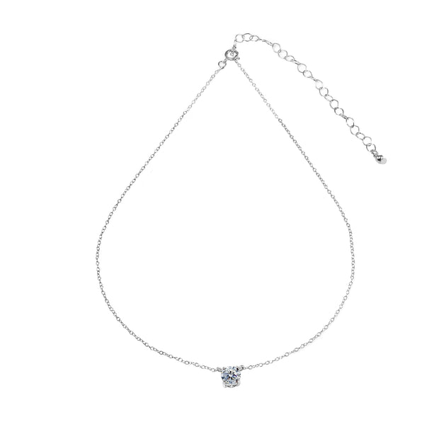 Sterling Silver Clear Solitaire Choker Necklace set with Swarovski Crystals