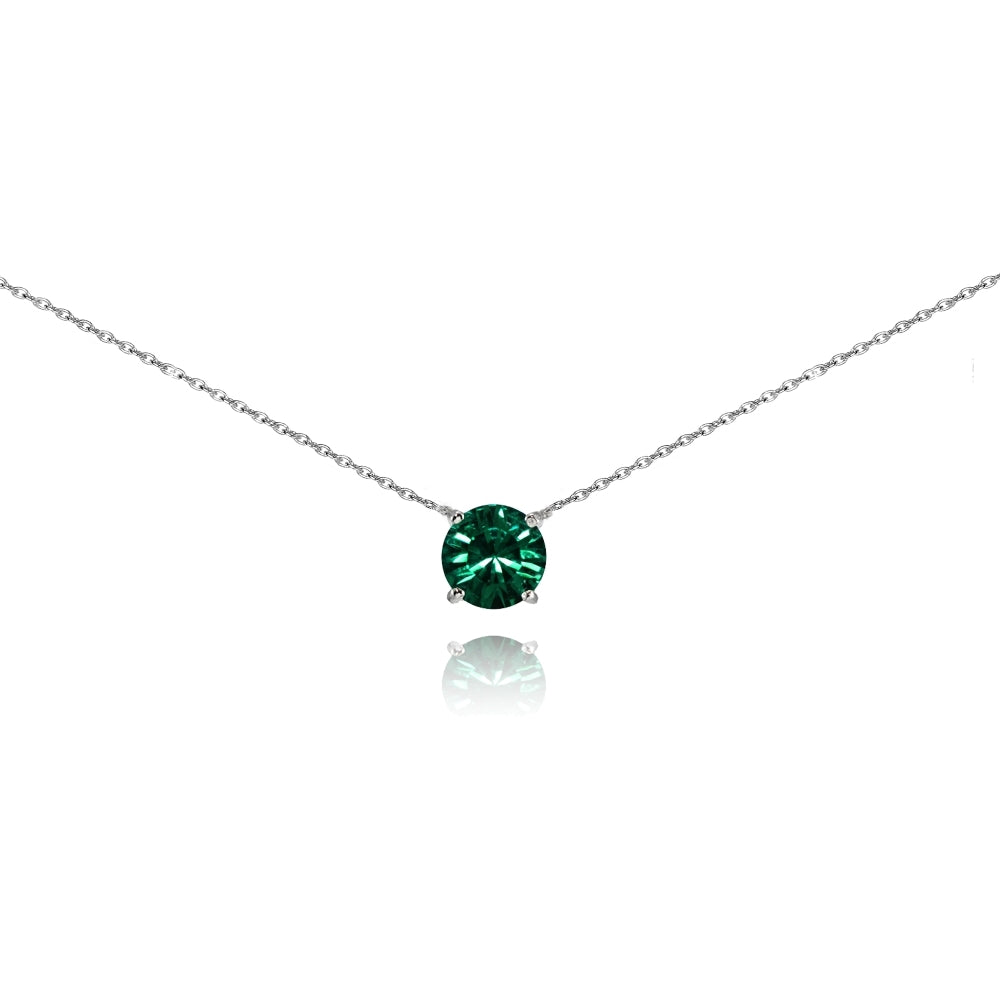 Sterling Silver Green Solitaire Choker Necklace set with Swarovski Crystals
