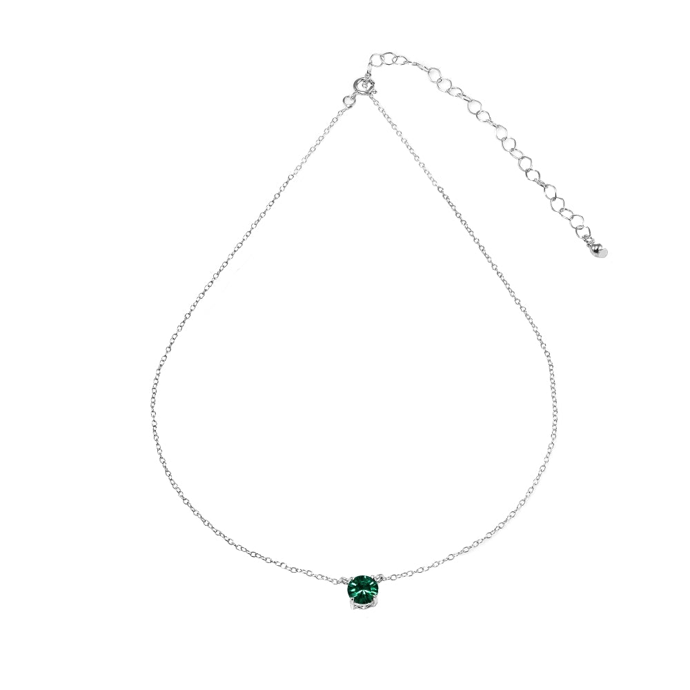 Sterling Silver Green Solitaire Choker Necklace set with Swarovski Crystals-3