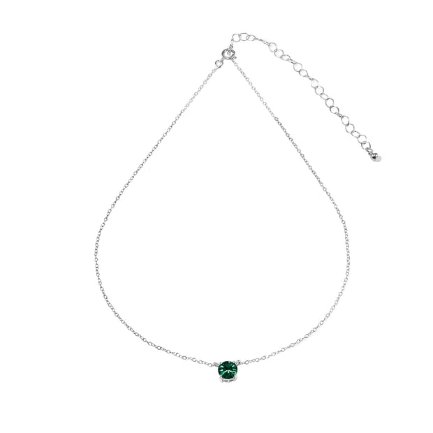 Sterling Silver Green Solitaire Choker Necklace set with Swarovski Crystals