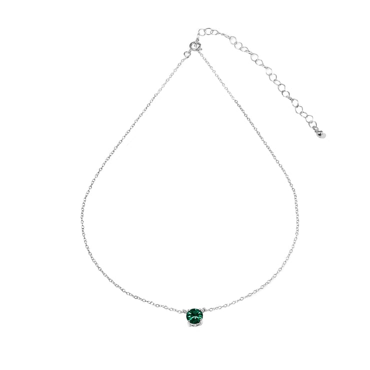 Sterling Silver Green Solitaire Choker Necklace set with Swarovski Crystals