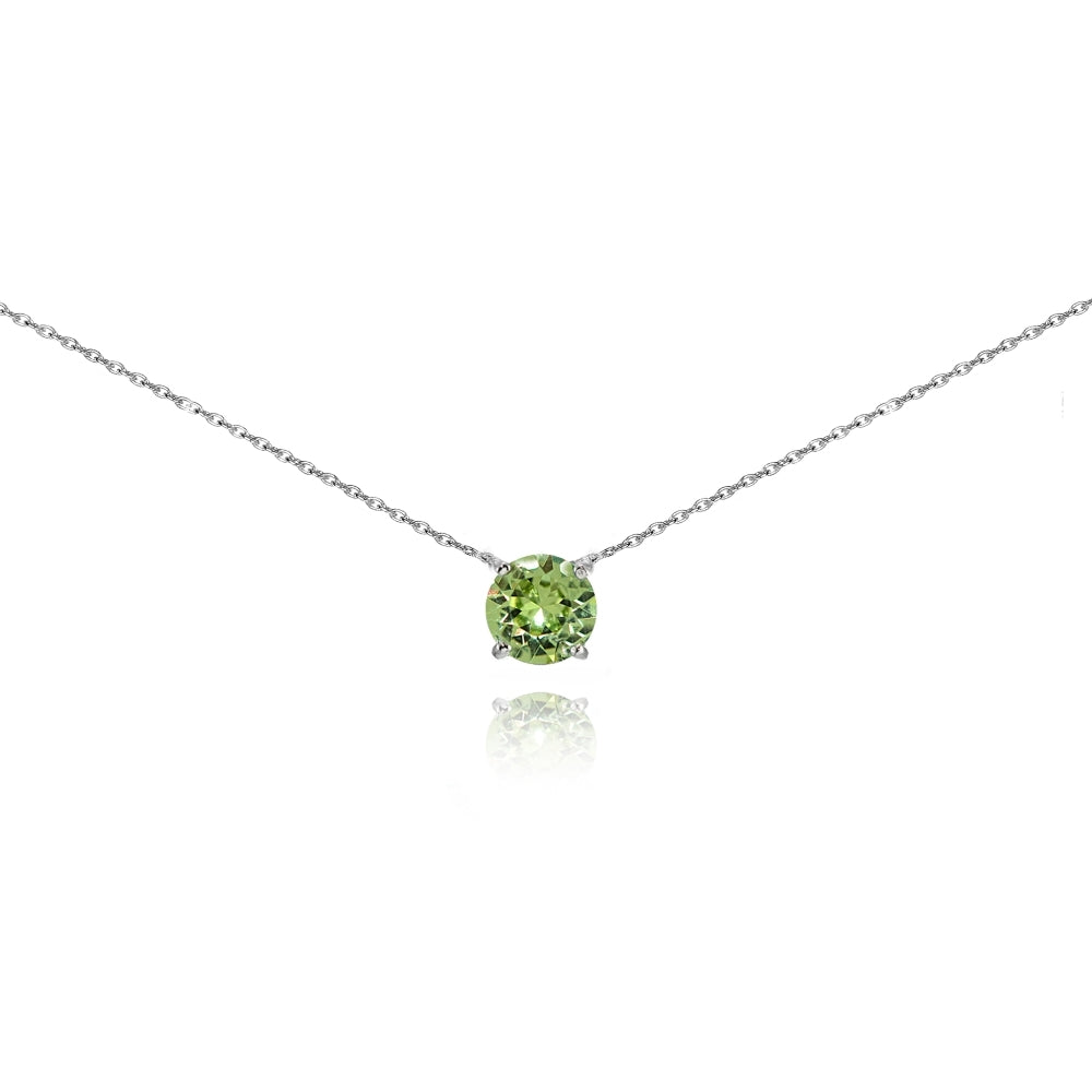 Sterling Silver Light Green Solitaire Choker Necklace set with Swarovski Crystals