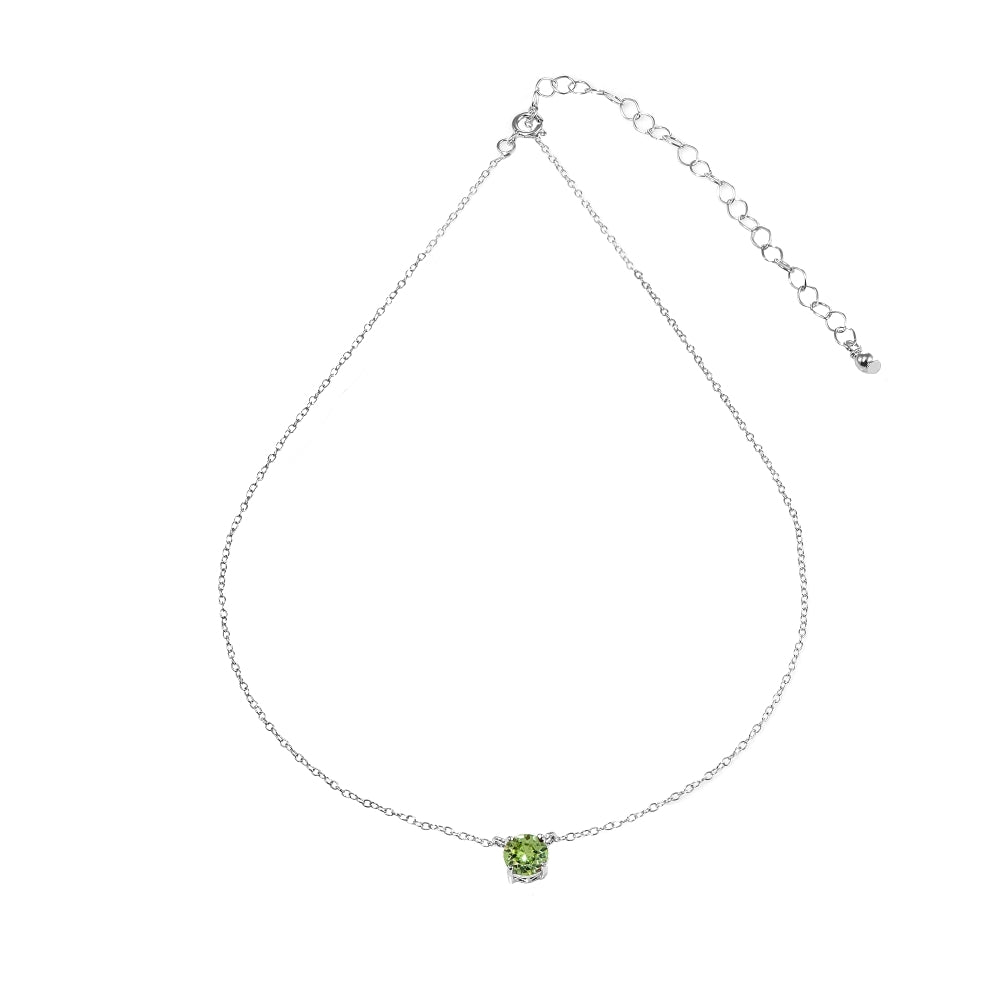 Sterling Silver Light Green Solitaire Choker Necklace set with Swarovski Crystals-3