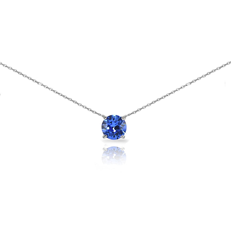Sterling Silver Blue Solitaire Choker Necklace set with Swarovski Crys ...