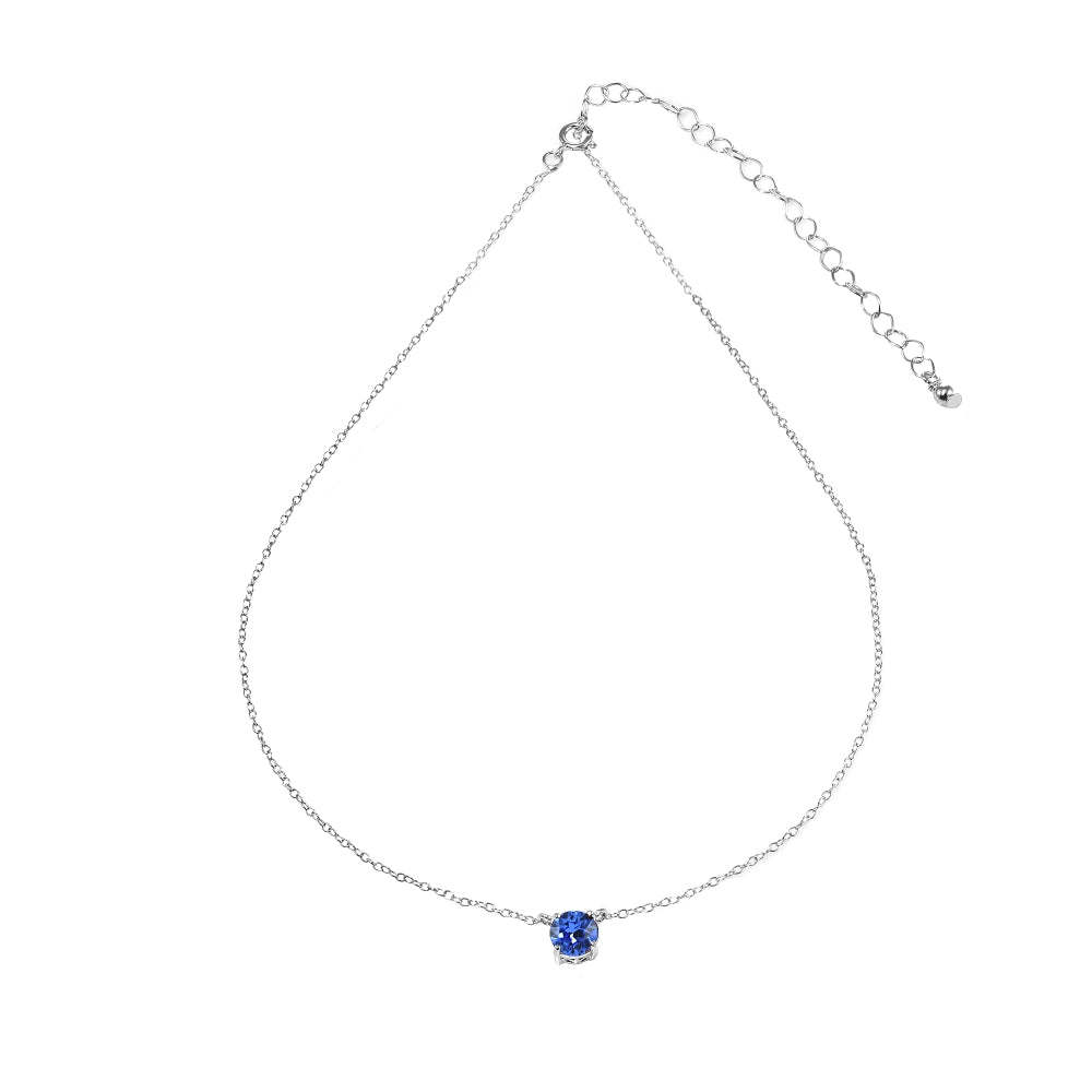Sterling Silver Blue Solitaire Choker Necklace set with Swarovski Crystals-3