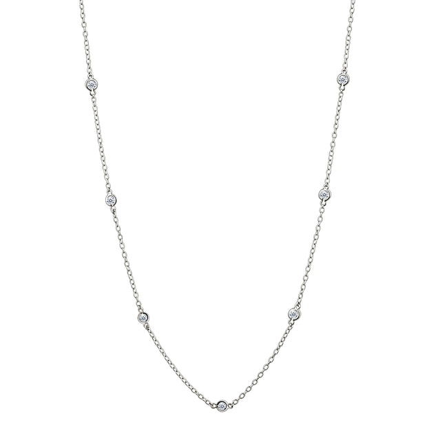 Sterling Silver CZ Station Dainty Chain Necklace, 36 Inches