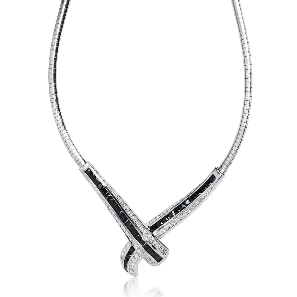 Sterling Silver Black Cubic Zirconia Evening Statement Necklace-2