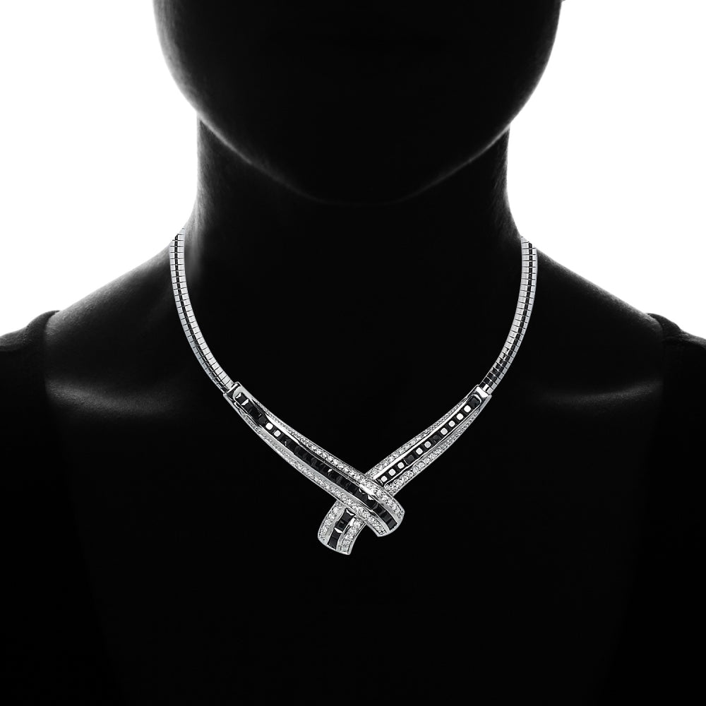 Sterling Silver Black Cubic Zirconia Evening Statement Necklace-3