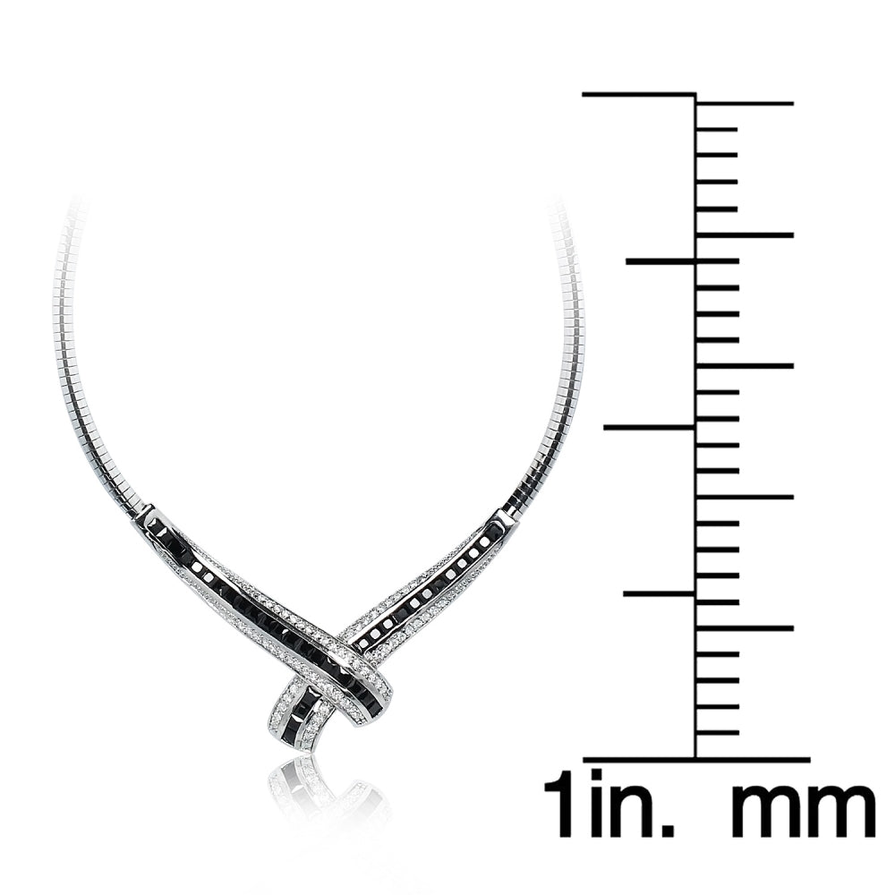 Sterling Silver Black Cubic Zirconia Evening Statement Necklace-4