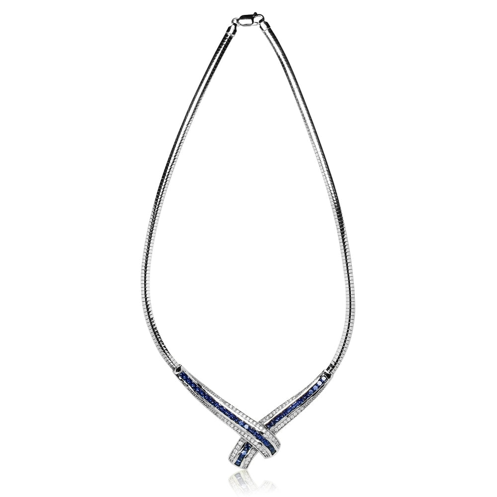 Sterling Silver Blue Cubic Zirconia Evening Statement Necklace