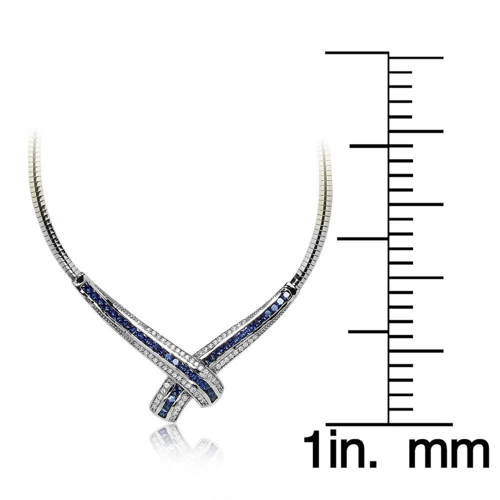 Sterling Silver Blue Cubic Zirconia Evening Statement Necklace-4