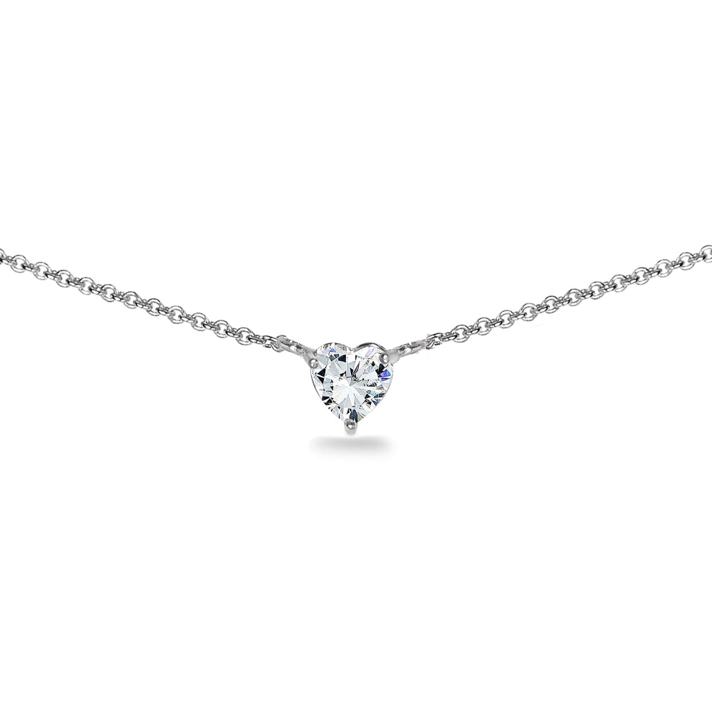 Sterling Silver 6mm Heart Choker Necklace Made with Swarovski Zirconia