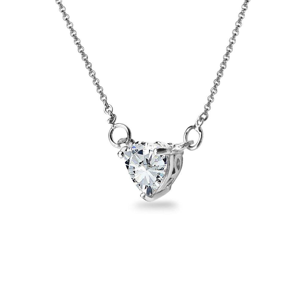 Sterling Silver 6mm Heart Choker Necklace Made with Swarovski Zirconia-3