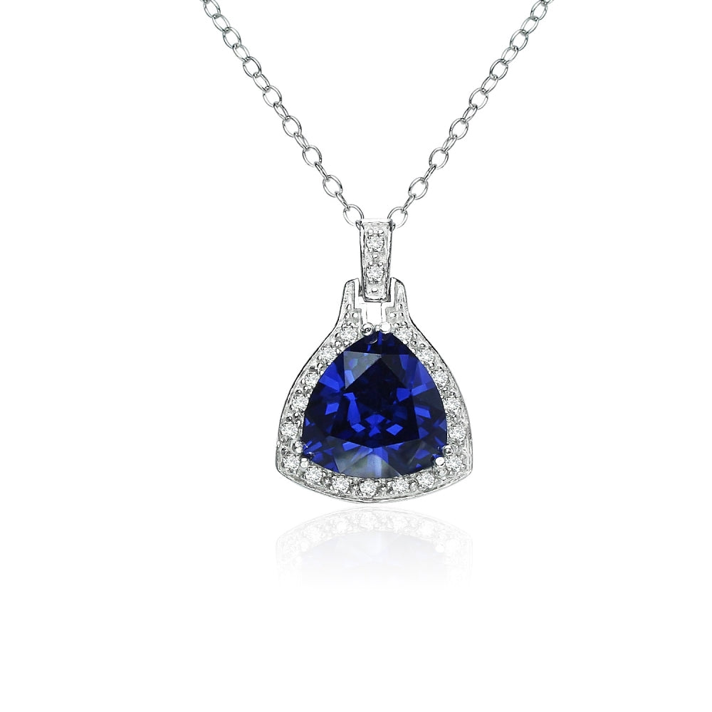 Sterling Silver Blue Cubic Zirconia Trillion Fashion Necklace