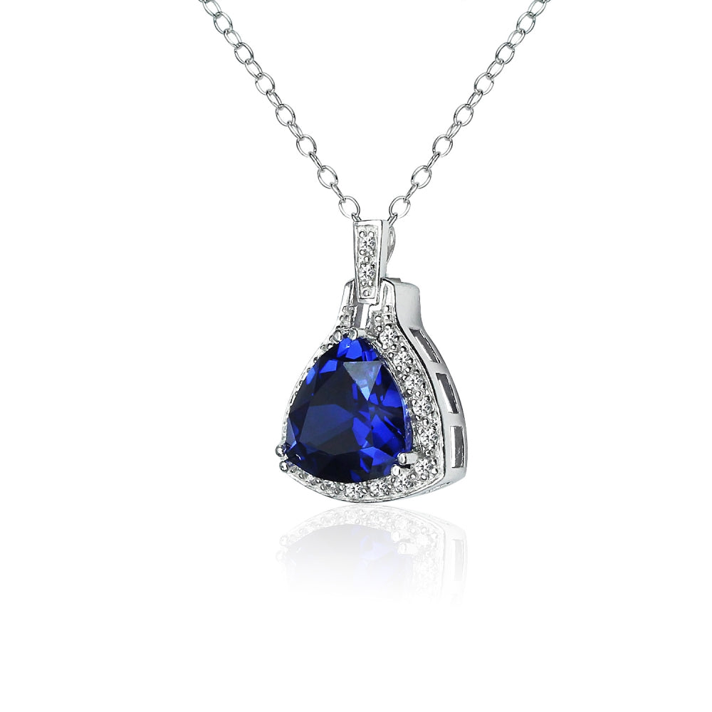 Sterling Silver Blue Cubic Zirconia Trillion Fashion Necklace-2