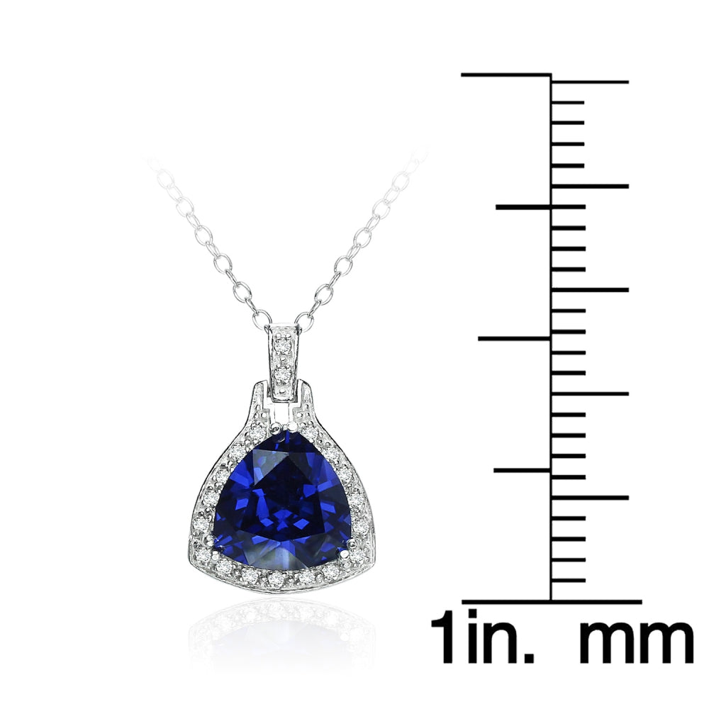 Sterling Silver Blue Cubic Zirconia Trillion Fashion Necklace-4