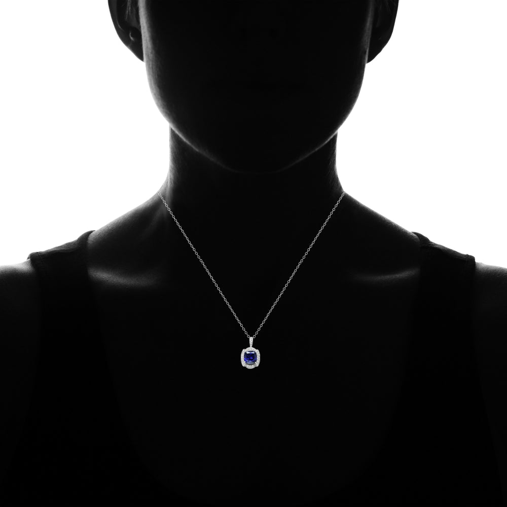 Sterling Silver Blue Cubic Zirconia Cushion-cut Fashion Necklace-3