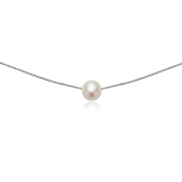 Sterling Silver Freshwater Cultured Pearl Semi-round Ball Dainty Choker Necklace