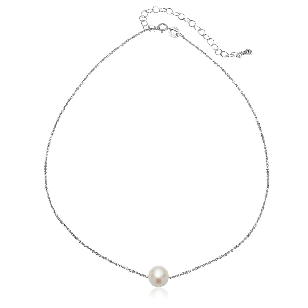 Sterling Silver Freshwater Cultured Pearl Semi-round Ball Dainty Choker Necklace-2
