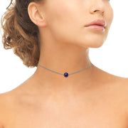 Sterling Silver Created Amethyst 8mm Bead Ball Dainty Choker Necklace