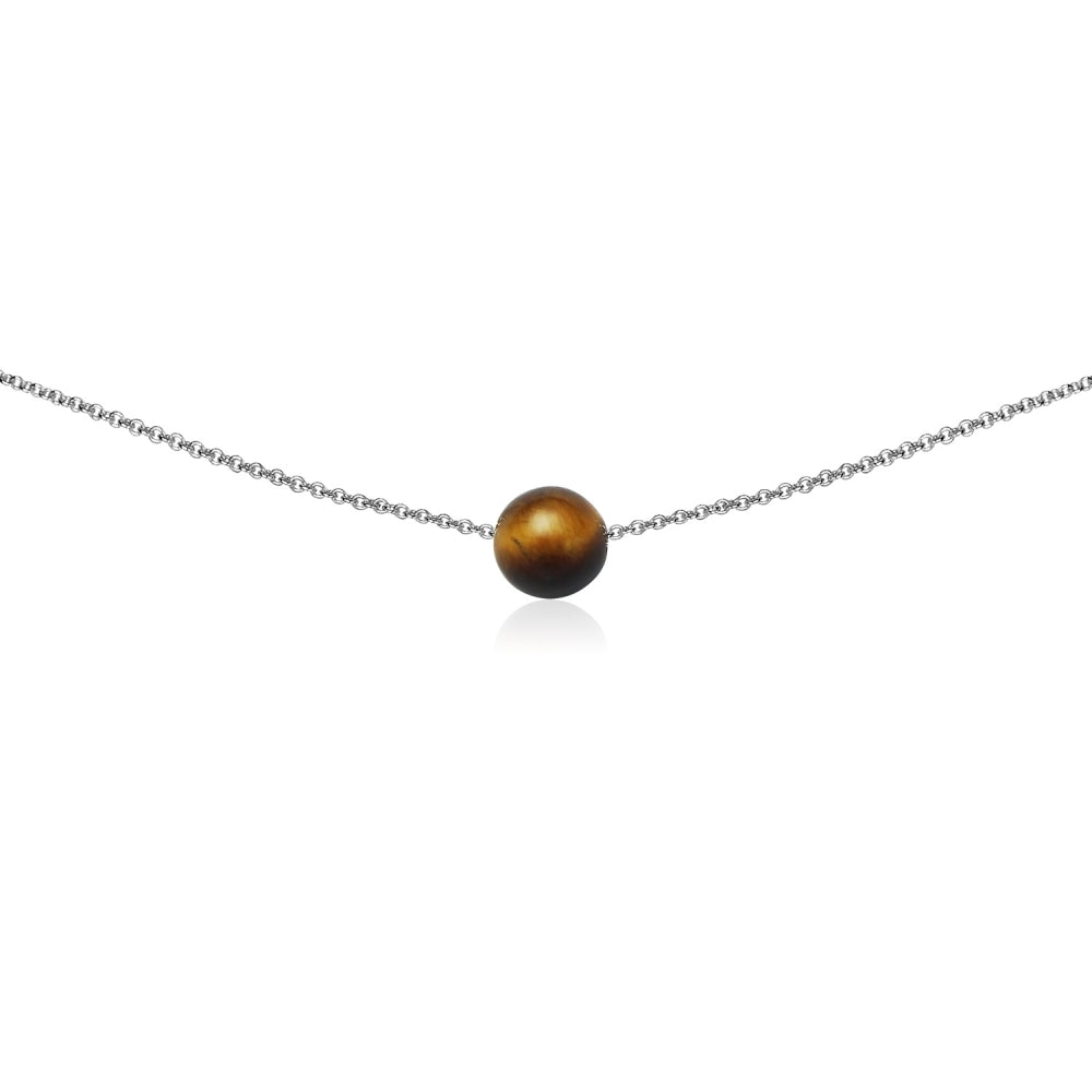 Sterling Silver Created Tiger Eye 8mm Bead Ball Dainty Choker Necklace