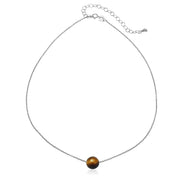 Sterling Silver Created Tiger Eye 8mm Bead Ball Dainty Choker Necklace