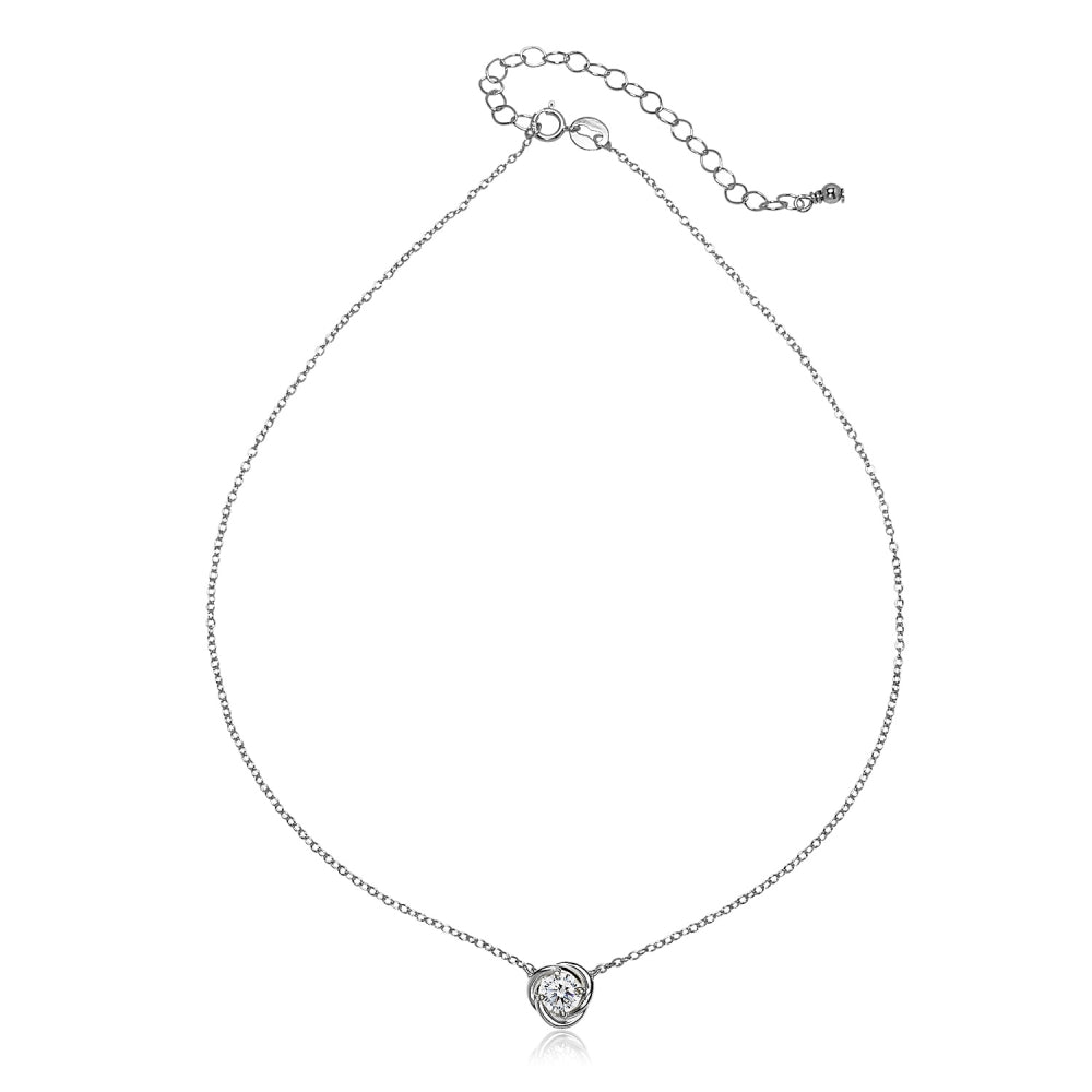 Sterling Silver Cubic Zirconia Rose Dainty Choker Necklace-2