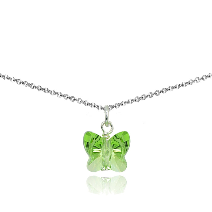 Sterling Silver Light Green Butterfly Choker Necklace Made with Swarovski Crystals
