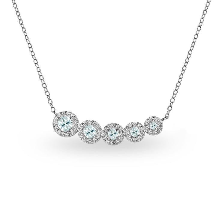 Sterling Silver Aquamarine Graduated Journey Necklace with White Topaz Accents