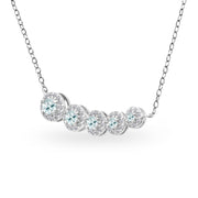 Sterling Silver Aquamarine Graduated Journey Necklace with White Topaz Accents