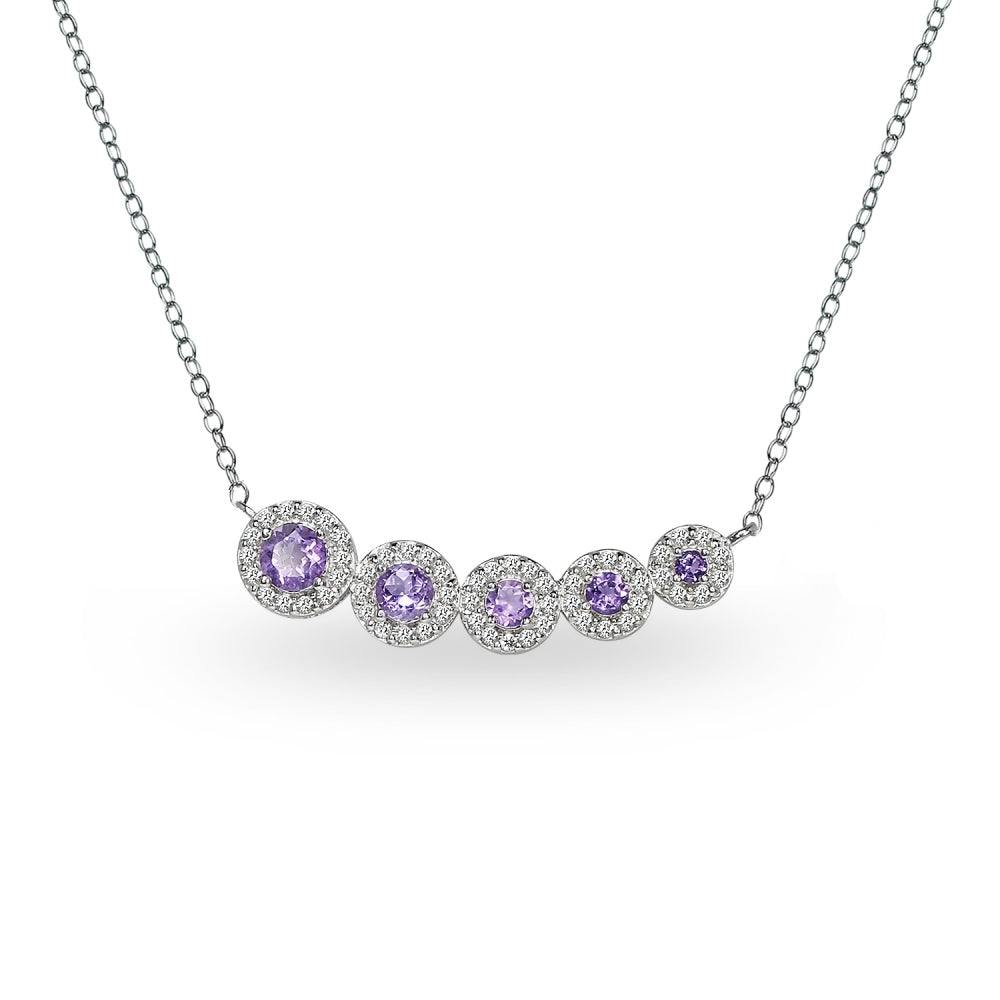Sterling Silver Amethyst Graduated Journey Necklace with White Topaz Accents