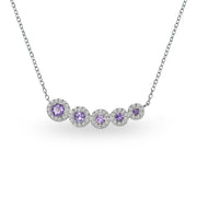 Sterling Silver Amethyst Graduated Journey Necklace with White Topaz Accents
