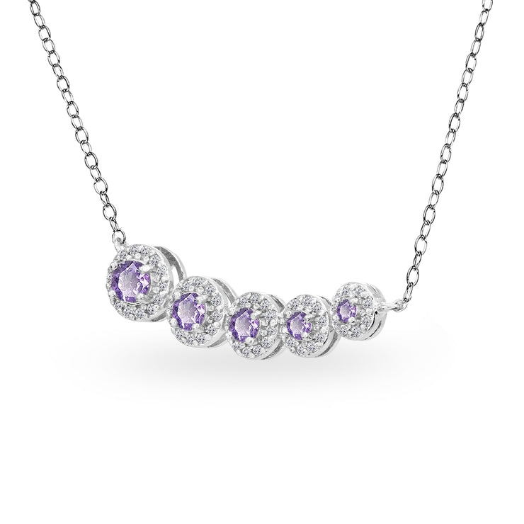 Sterling Silver Amethyst Graduated Journey Necklace with White Topaz Accents