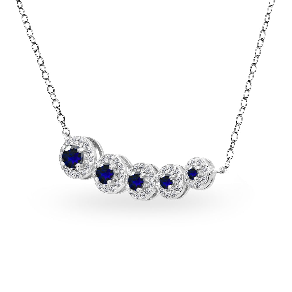 Sterling Silver Created Blue Sapphire Graduated Journey Necklace with White Topaz Accents-2