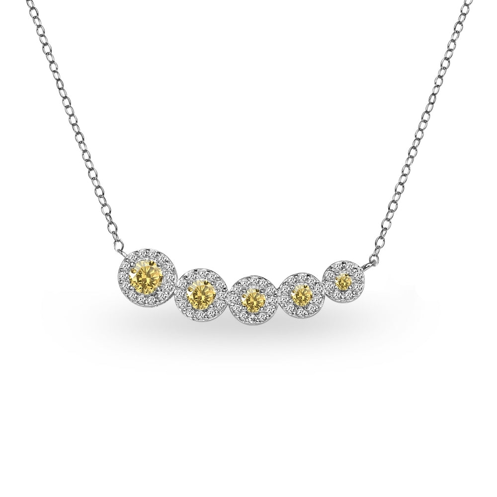 Sterling Silver Citrine Graduated Journey Necklace with White Topaz Accents