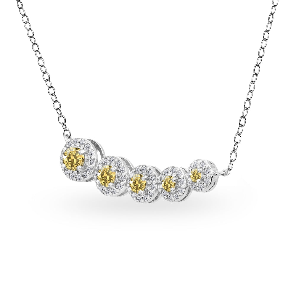 Sterling Silver Citrine Graduated Journey Necklace with White Topaz Accents-2
